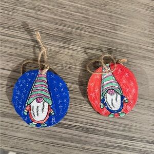 Wood carved, hand painted gnome ornaments